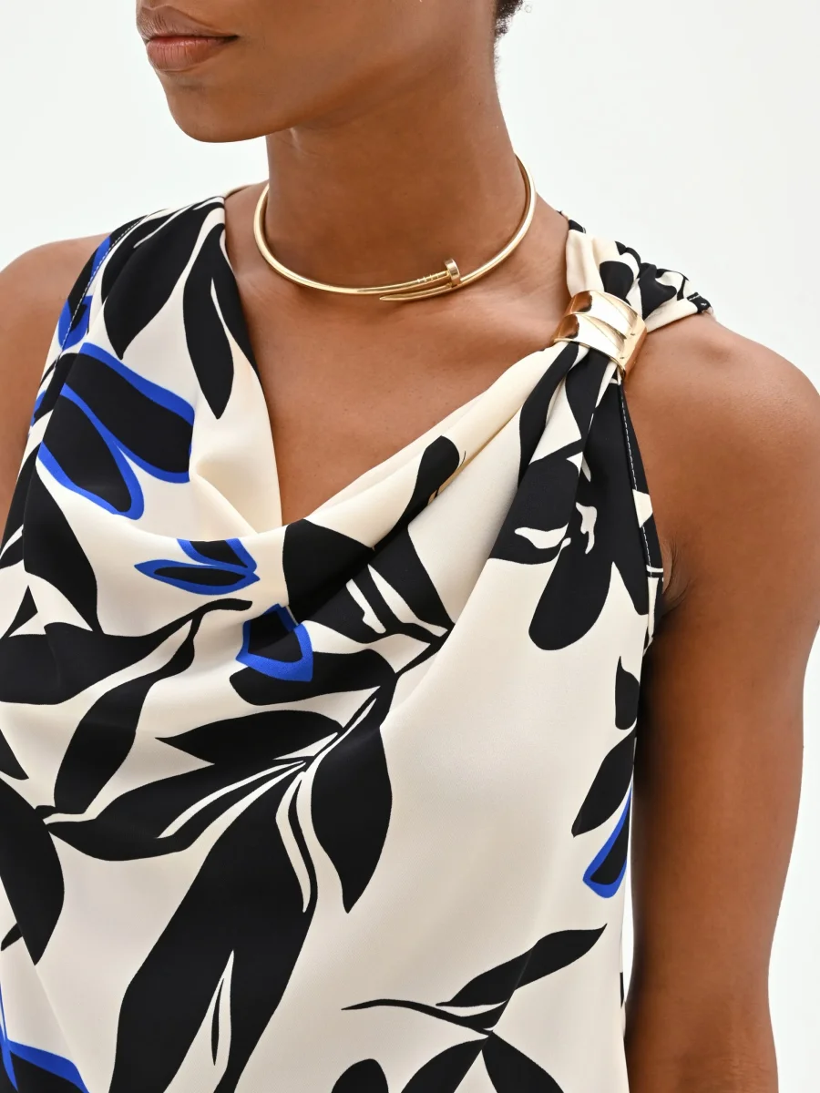 Top asimmetrico blu cina con stampa astratta – Image 6