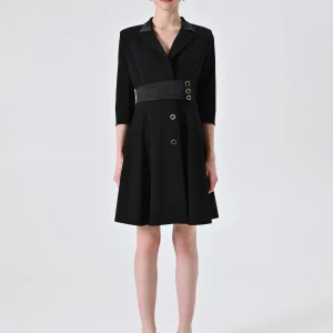 Abito Giacca Nero con Inserto in Raso