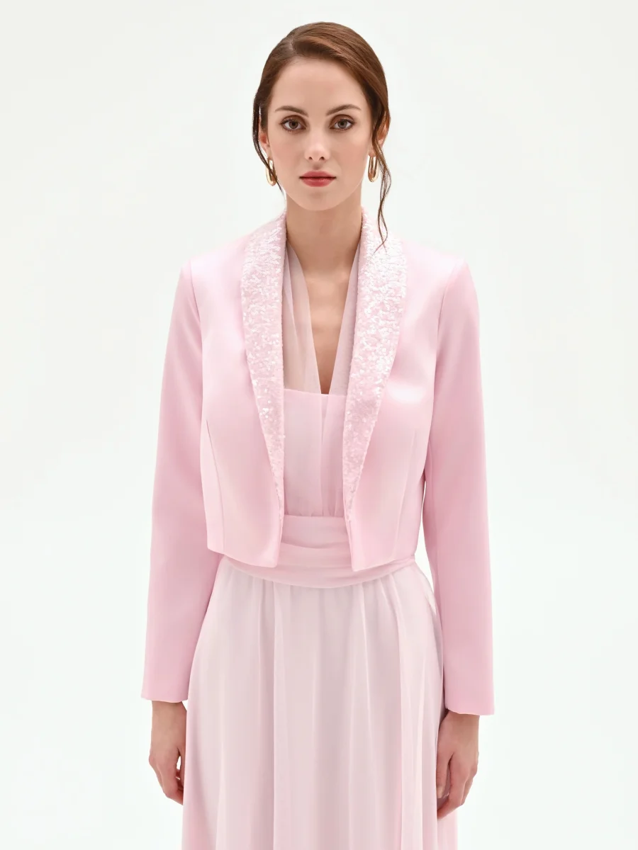 Giacca rosa pastello con paillettes – Image 3