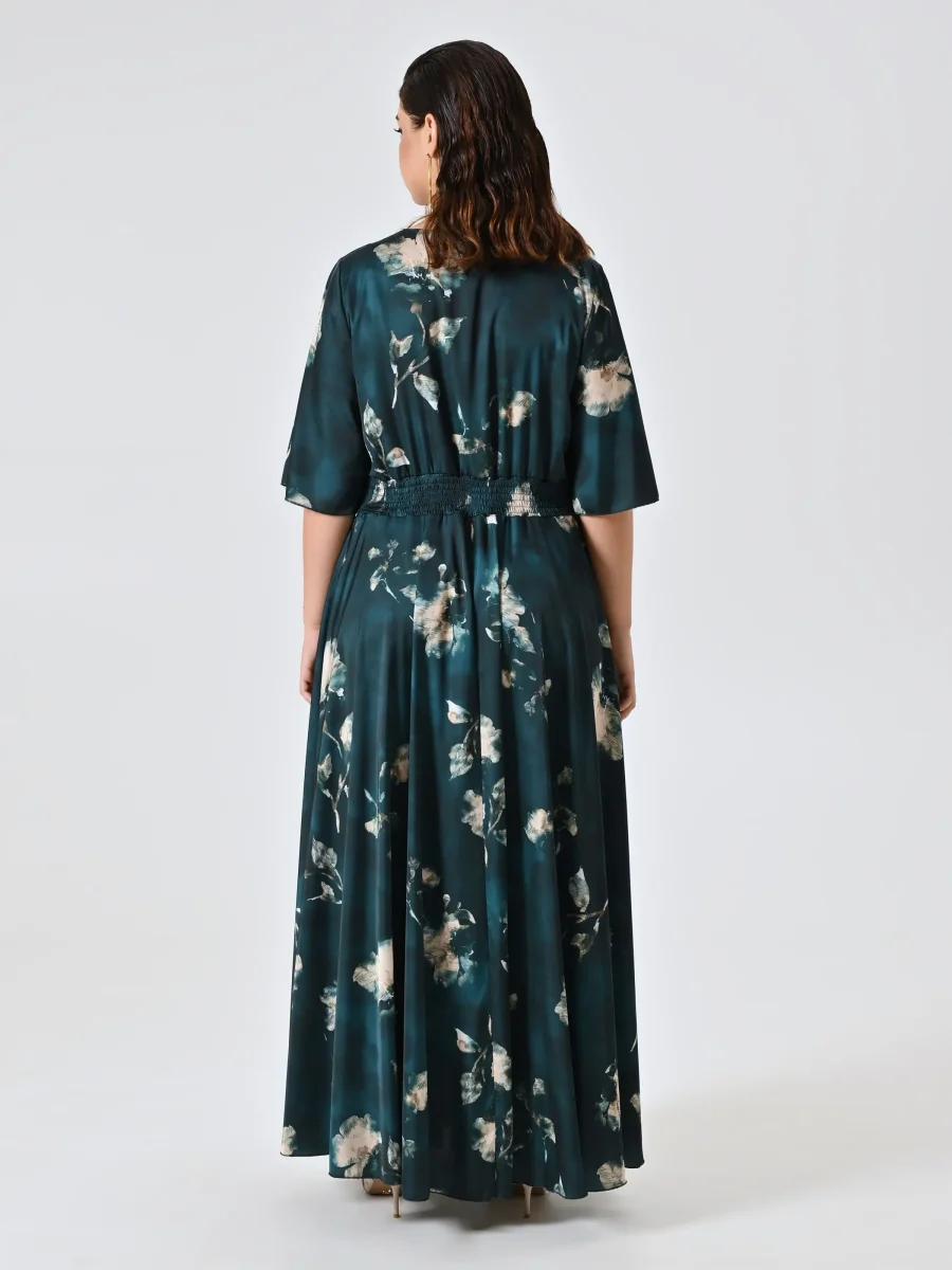 Abito Curvy Lungo Verde stampa Floreale – Image 4