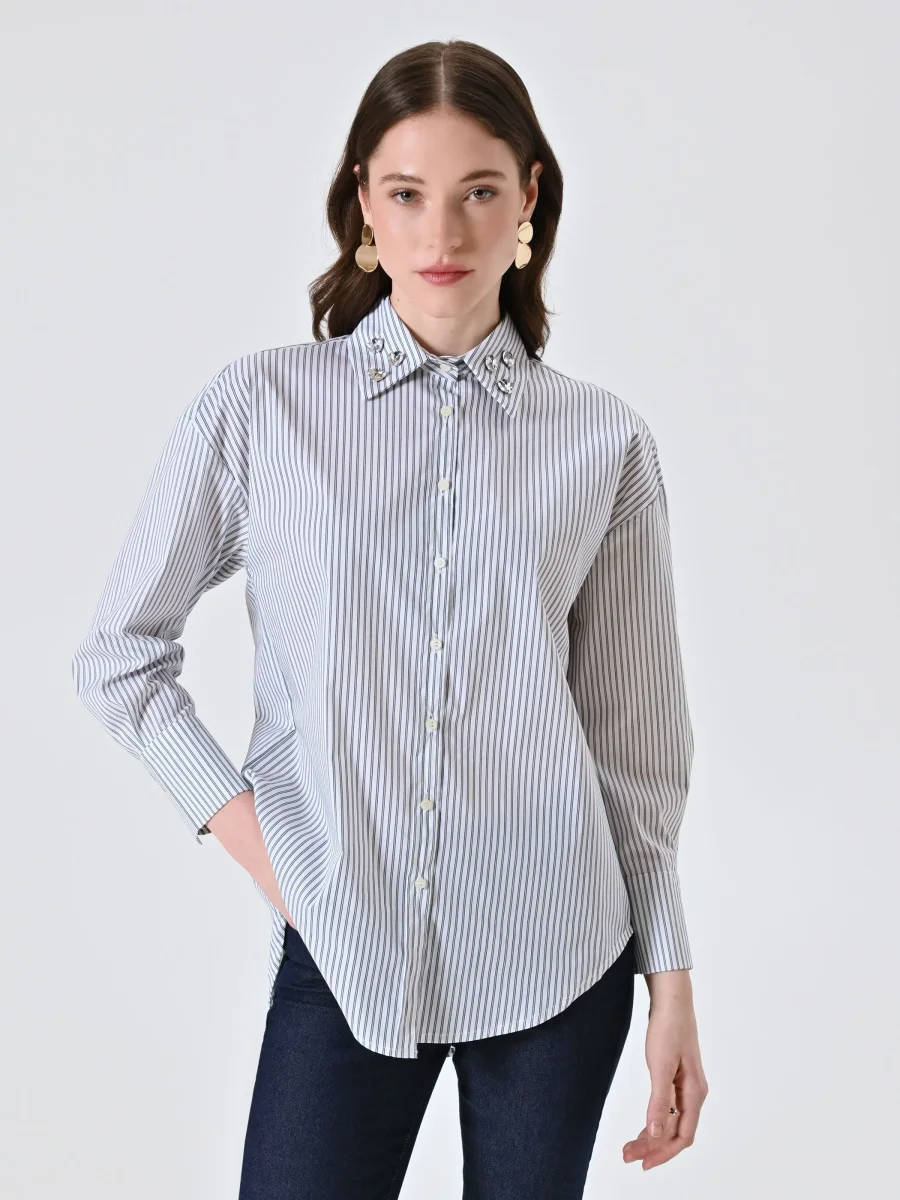 Camicia a Righe con Decoro Pietre – Image 5