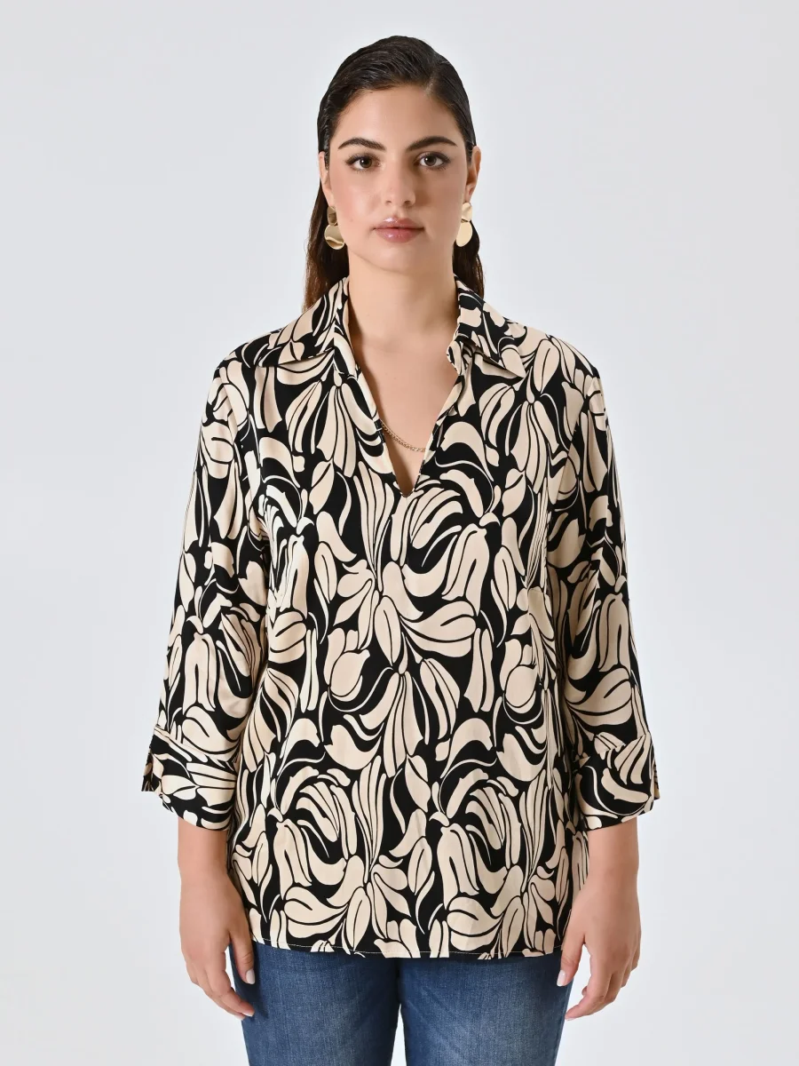 Blusa curvy stampa Floreale Black & White – Image 4