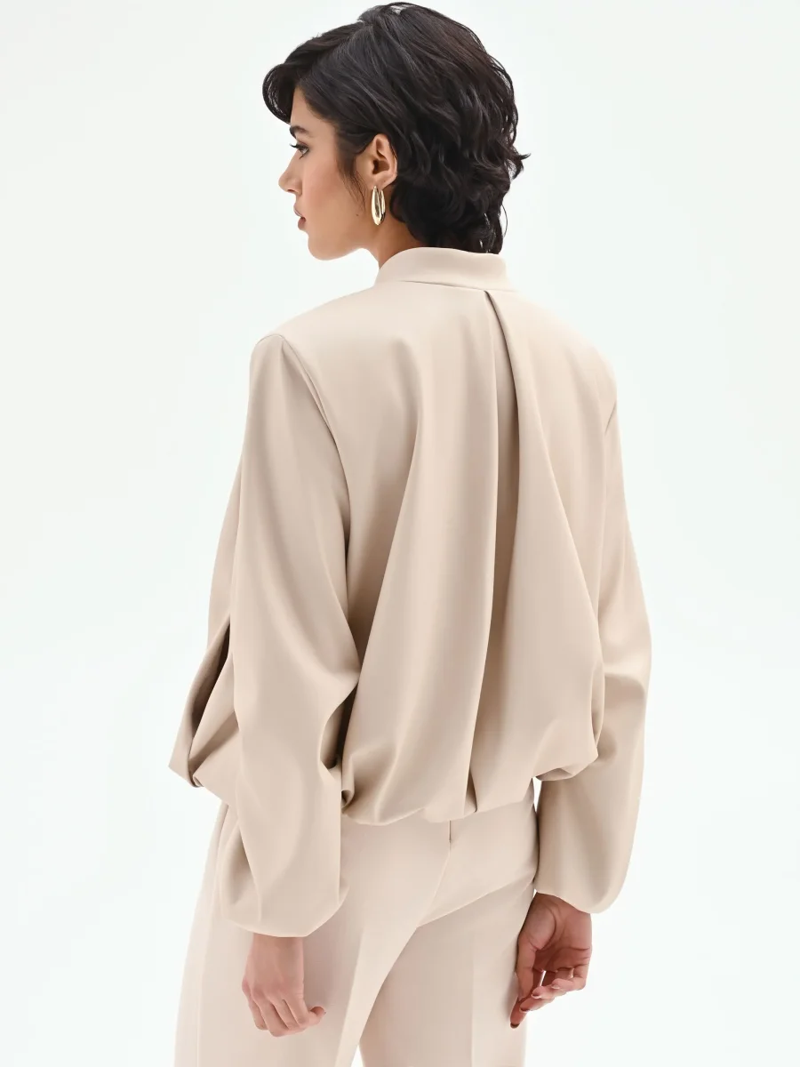 Bomber in similpelle tortora beige con maniche a palloncino – Image 4