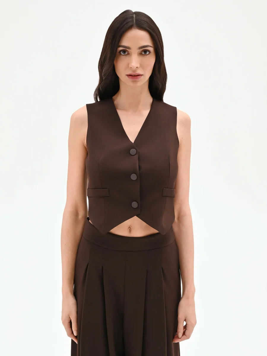 Gilet cropped moro marrone – Image 3