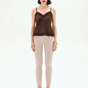 Top color cioccolato in raso e pizzo