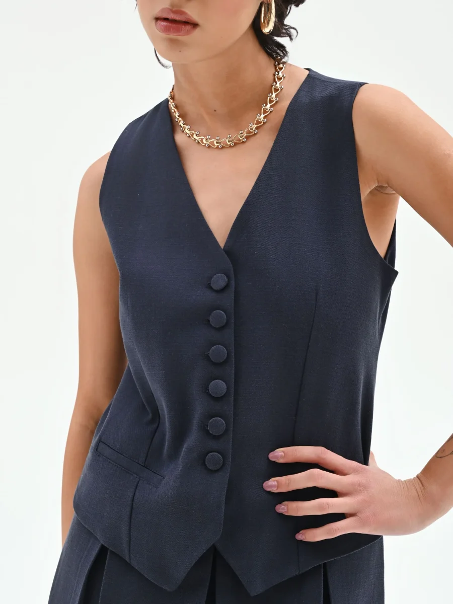 Abito corto effetto due pezzi blu navy – Image 3