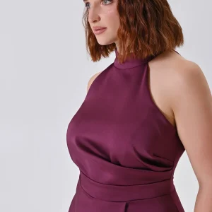 Abito Curvy Lungo in Raso Bordeaux