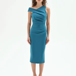 Abito tubino verde ottanio monospalla