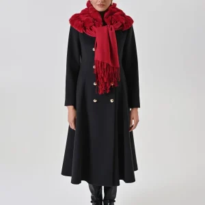 Sciarpa bordeaux con inserto effetto pelliccia