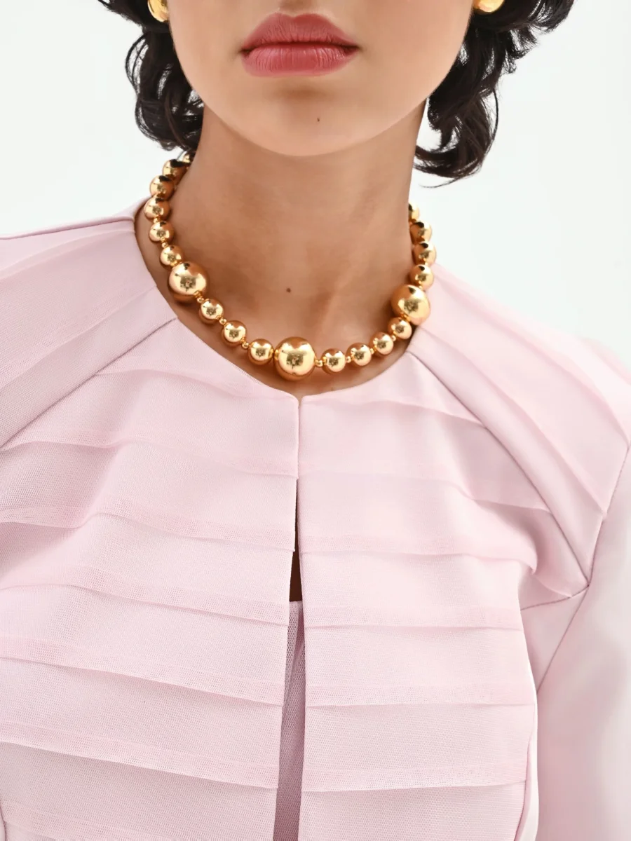 Coprispalla rosa pastello con pieghe orizzontali – Image 5