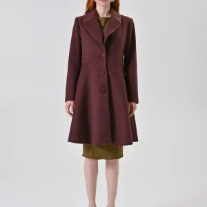 Cappotto Marrone con Bottoni Ricoperti in Misto Viscosa