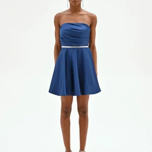 Abito corto blu brillante con cintura gioiello