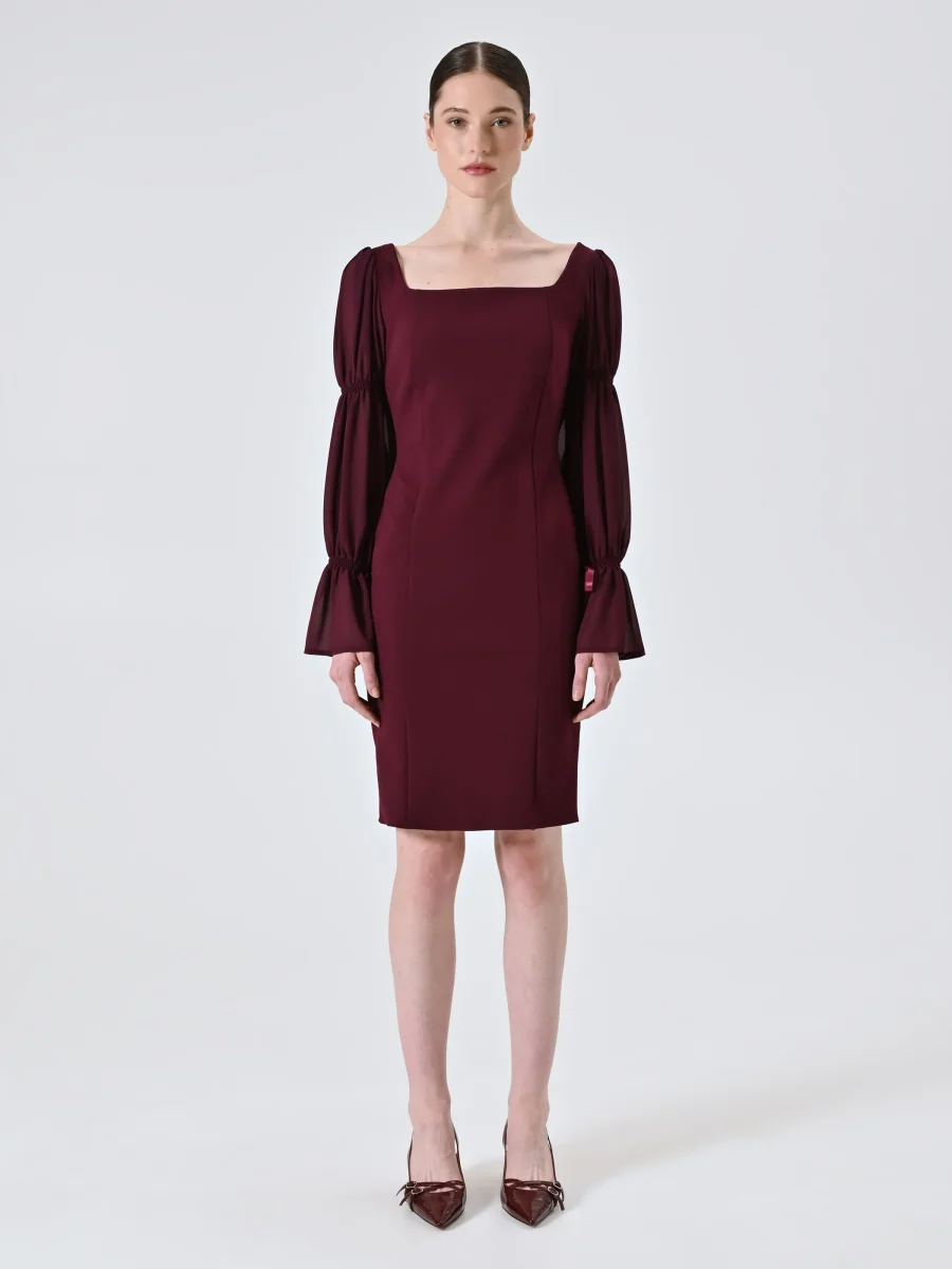 Abito Bordeaux con Maniche a Sbuffo – Image 3