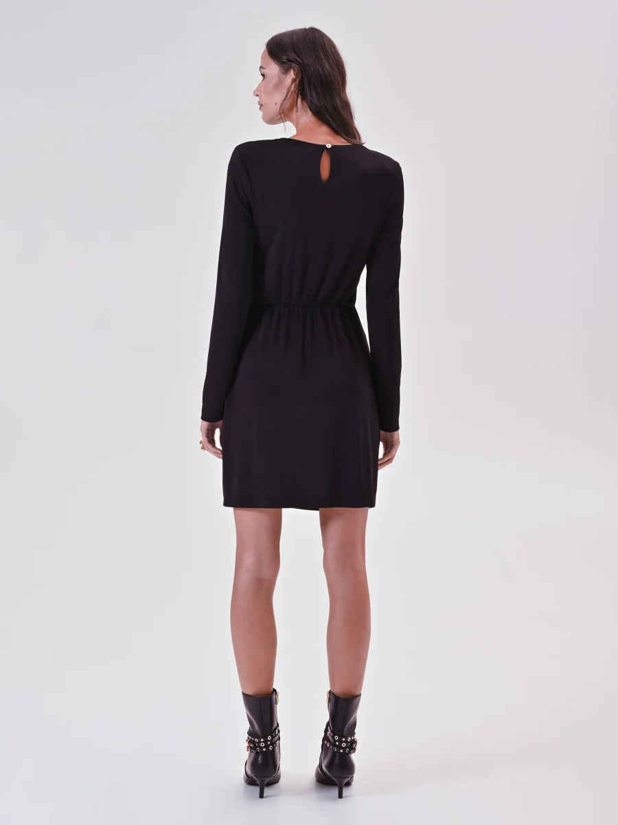 Abito Nero Stretch con Drappeggio – Image 4