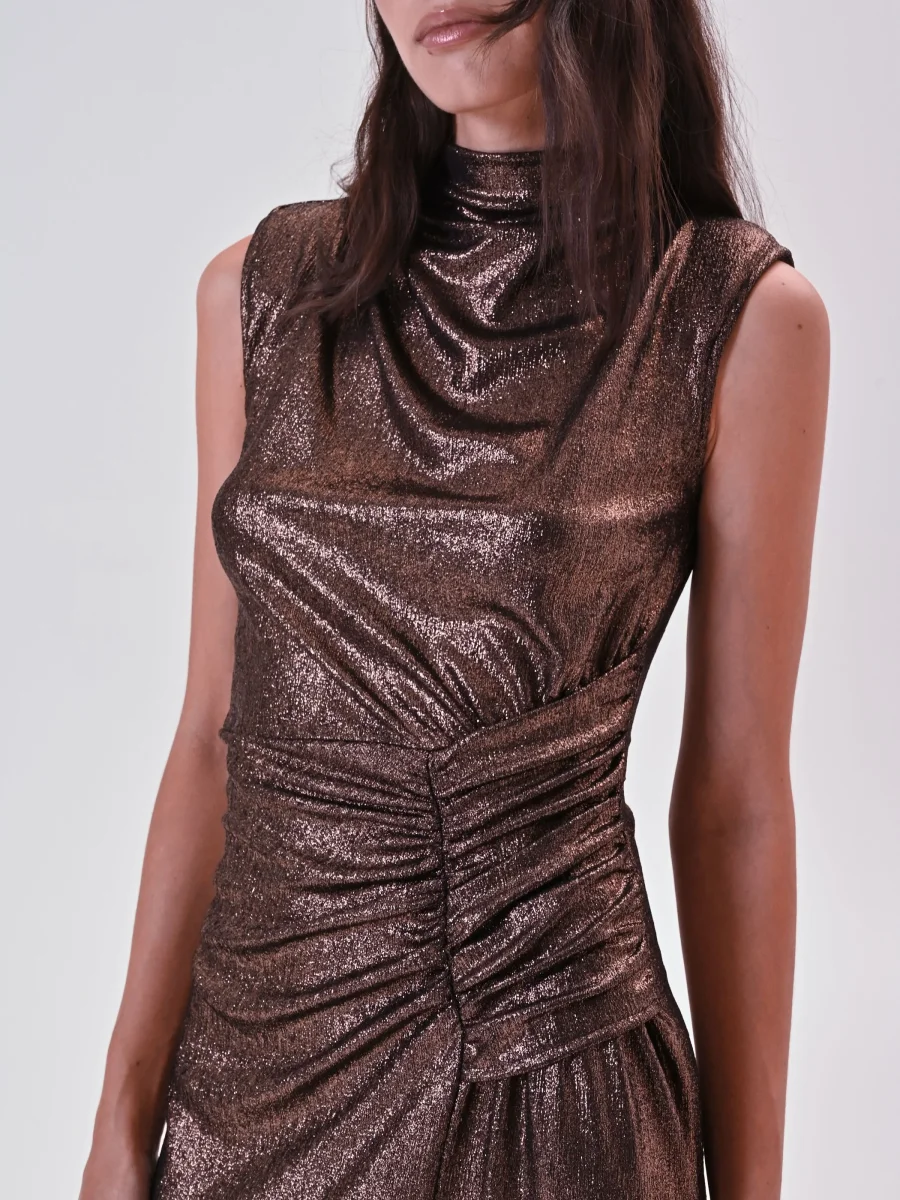 Abito Drappeggiato in Maglia Laminata Bronzo – Image 4