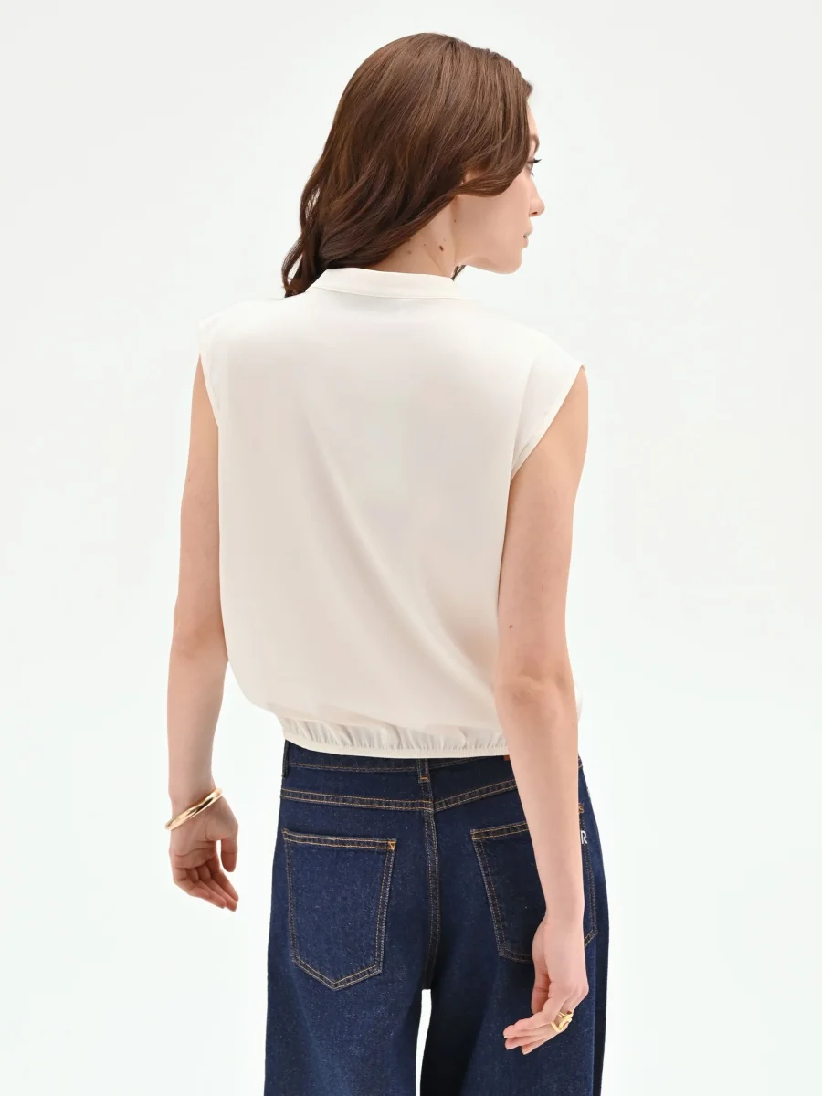 Top panna bianco in tweed stile gilet – Image 3