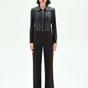 Biker nero effetto pelle con dettagli dorati