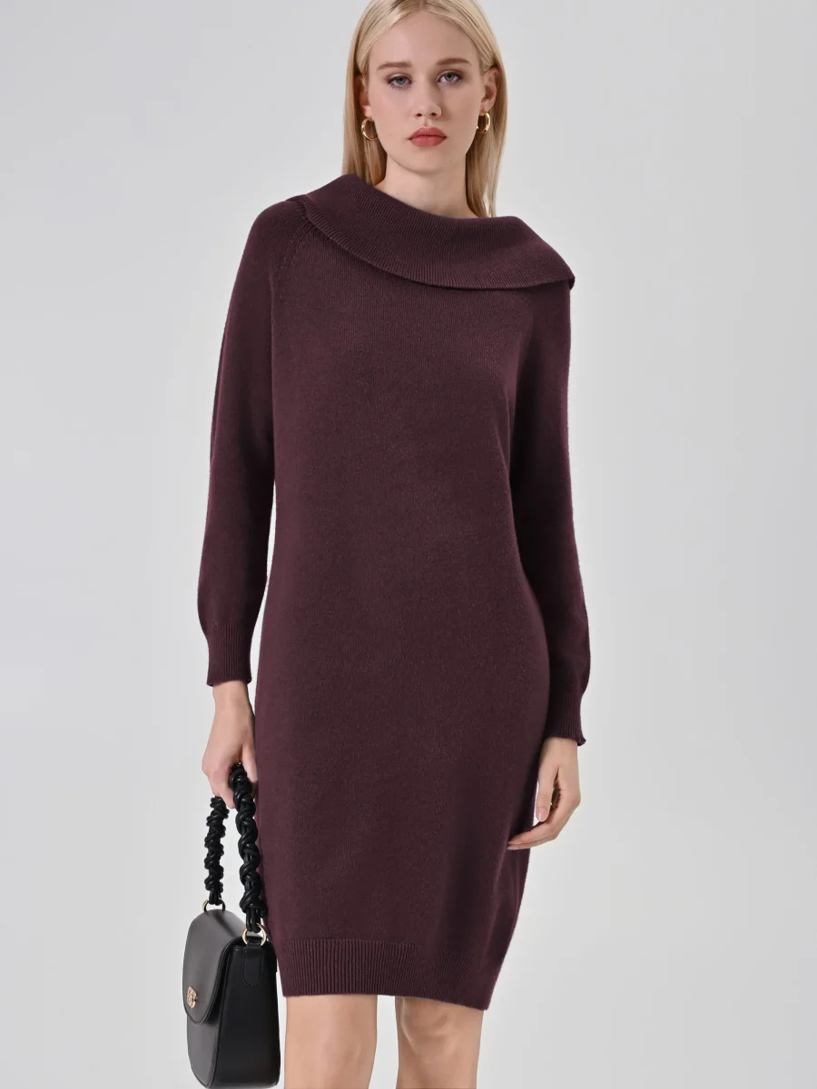 Abito Bordeaux in Maglia con scollo Ribaltato – Image 6