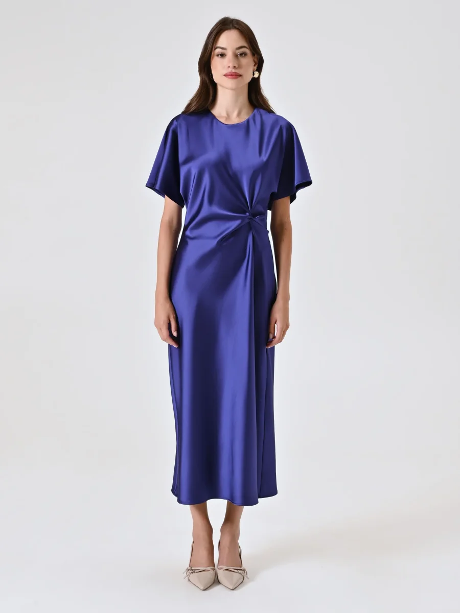 Abito Viola Mirtillo in Raso con Nodo – Image 4