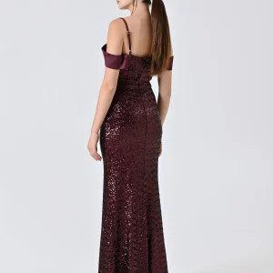 Abito Lungo Bordeaux Paillettes All Over