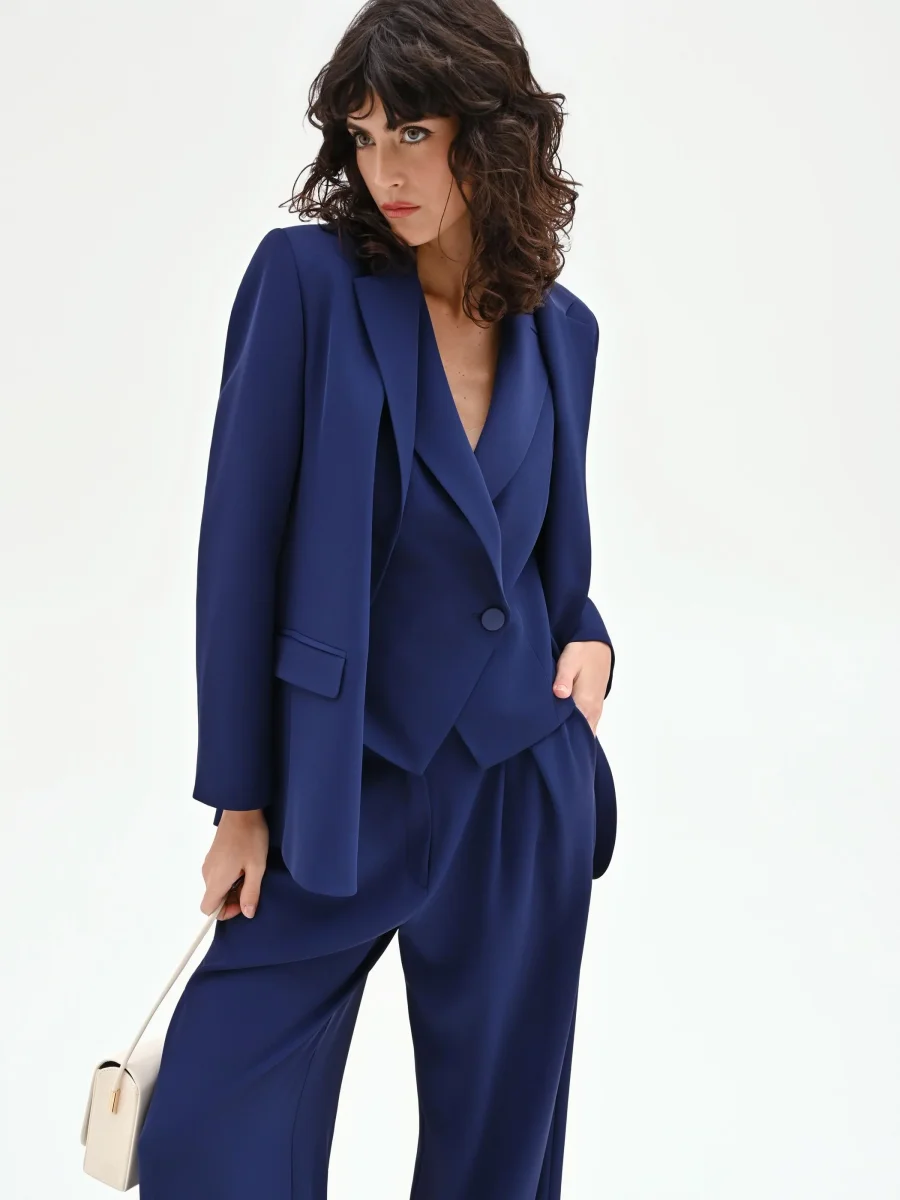 Giacca Studio blu indaco con bottoni rivestiti – Image 8