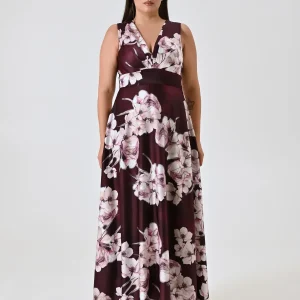 Abito Curvy Lungo Bordeaux stampa Floreale