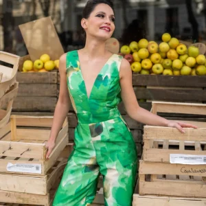 La Téméraire imprimée fleurs vertes sans manches - Modèle en stock