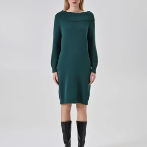 Abito Verde in Maglia con scollo Ribaltato