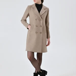 Cappotto misto Lana Tortora Doppiopetto con Revers a Lancia