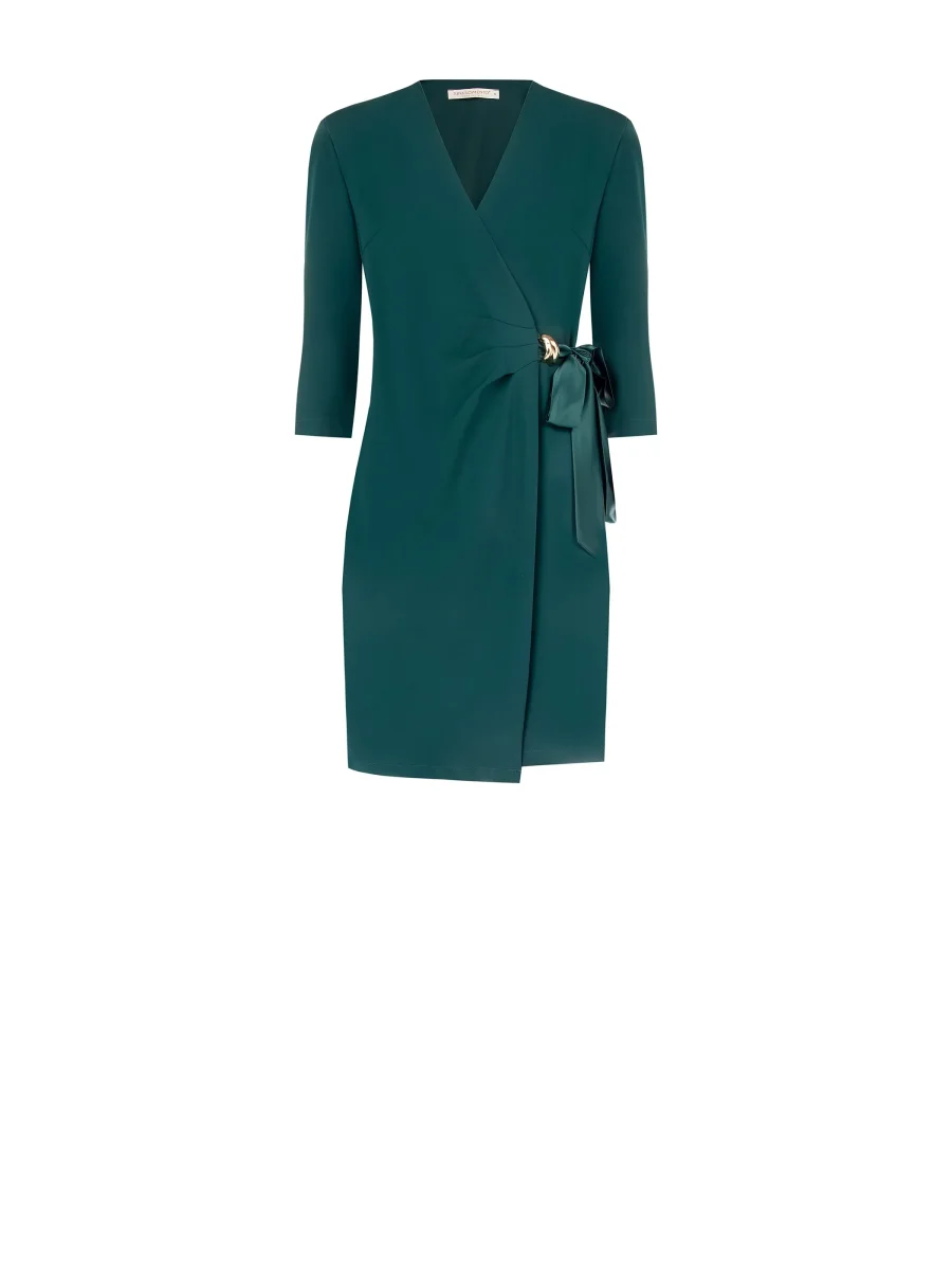 Abito Wrap con Nastri in Raso e decoro Gioiello Verde – Image 6