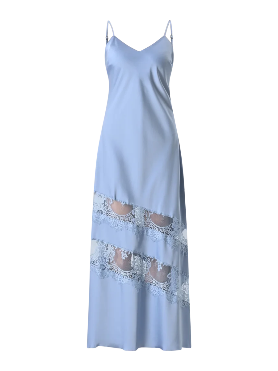 Abito in Raso Azzurro con Inserti in Pizzo – Image 6