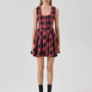 Abito con Spalline Sottili in Tartan Lurex
