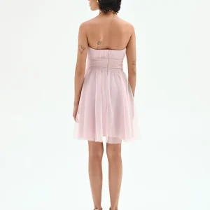 Abito corto in georgette rosa pastello