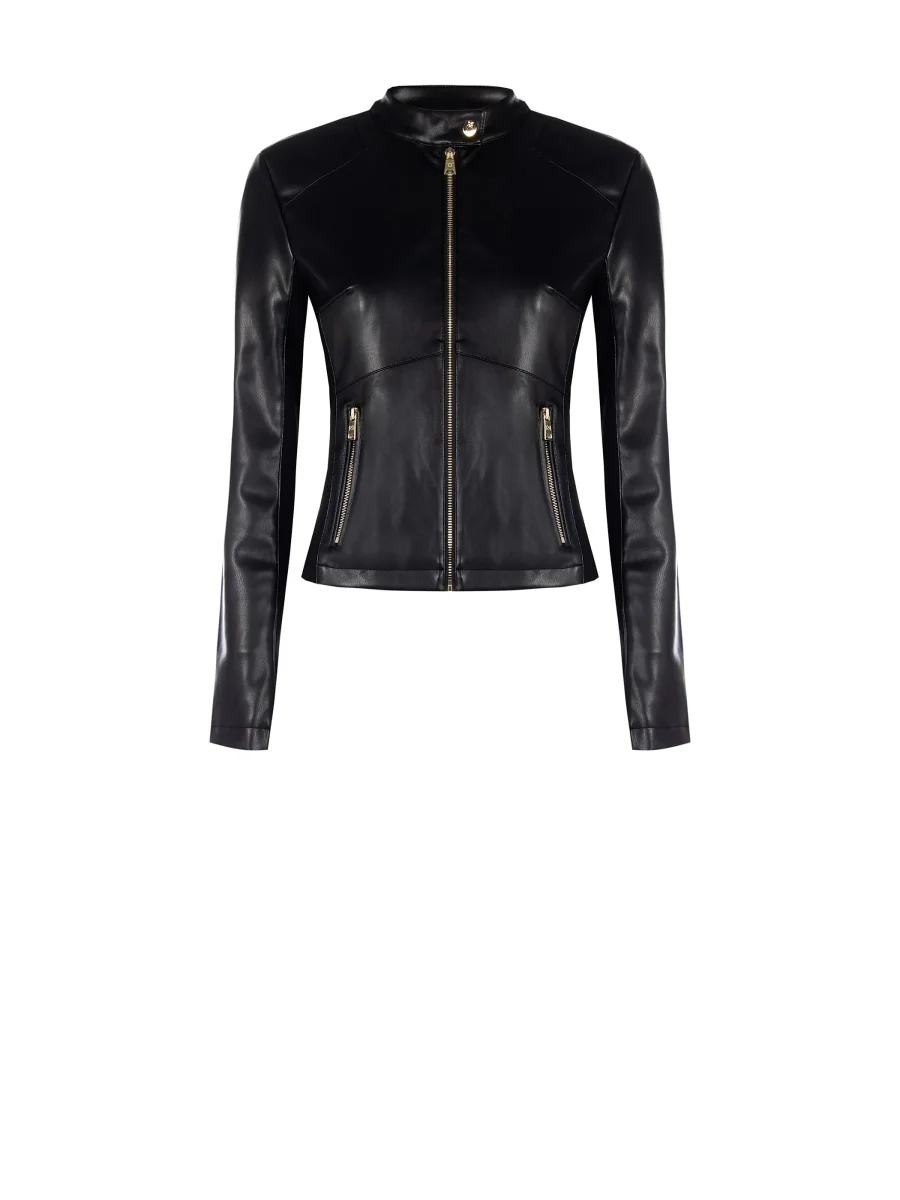 Giubbino nero effetto pelle con zip dorate – Image 7