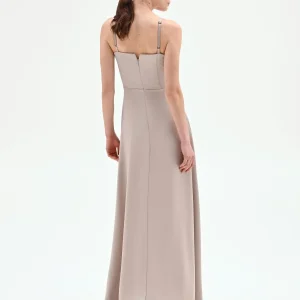 Abito lungo tortora beige con scollo a cuore