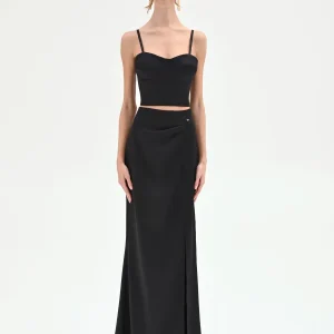 Top bustier nero con profili in pizzo