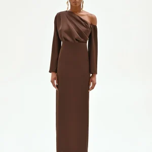 Abito lungo monospalla color cioccolato