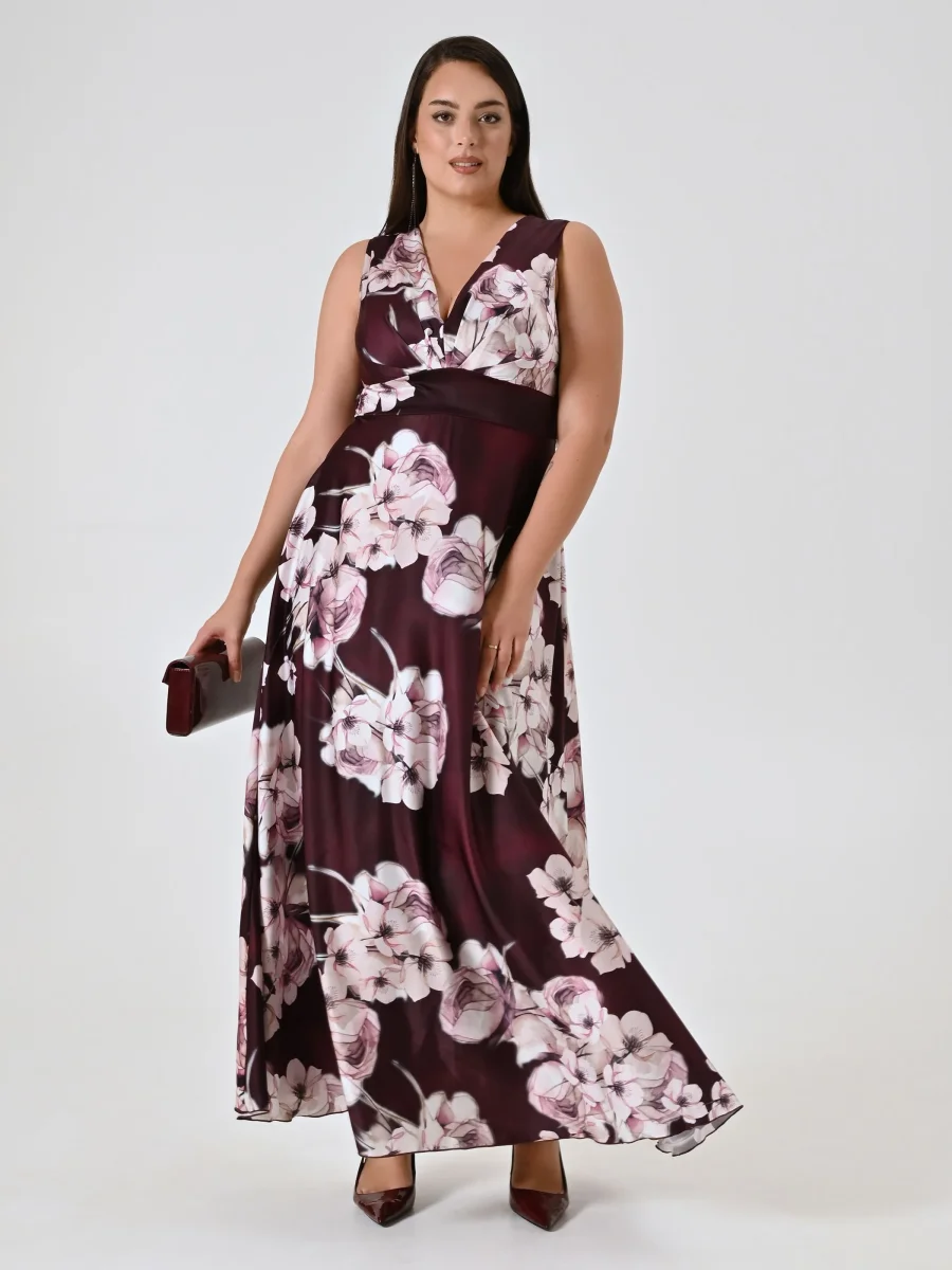 Abito Curvy Lungo Bordeaux stampa Floreale – Image 6