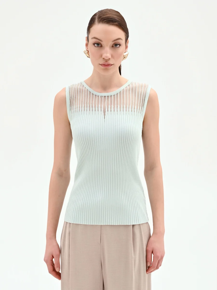 Top verde menta in maglia a costine – Image 3