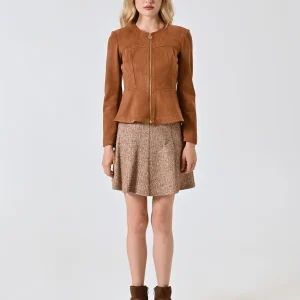 Giacca bustier marrone cuoio effetto camoscio