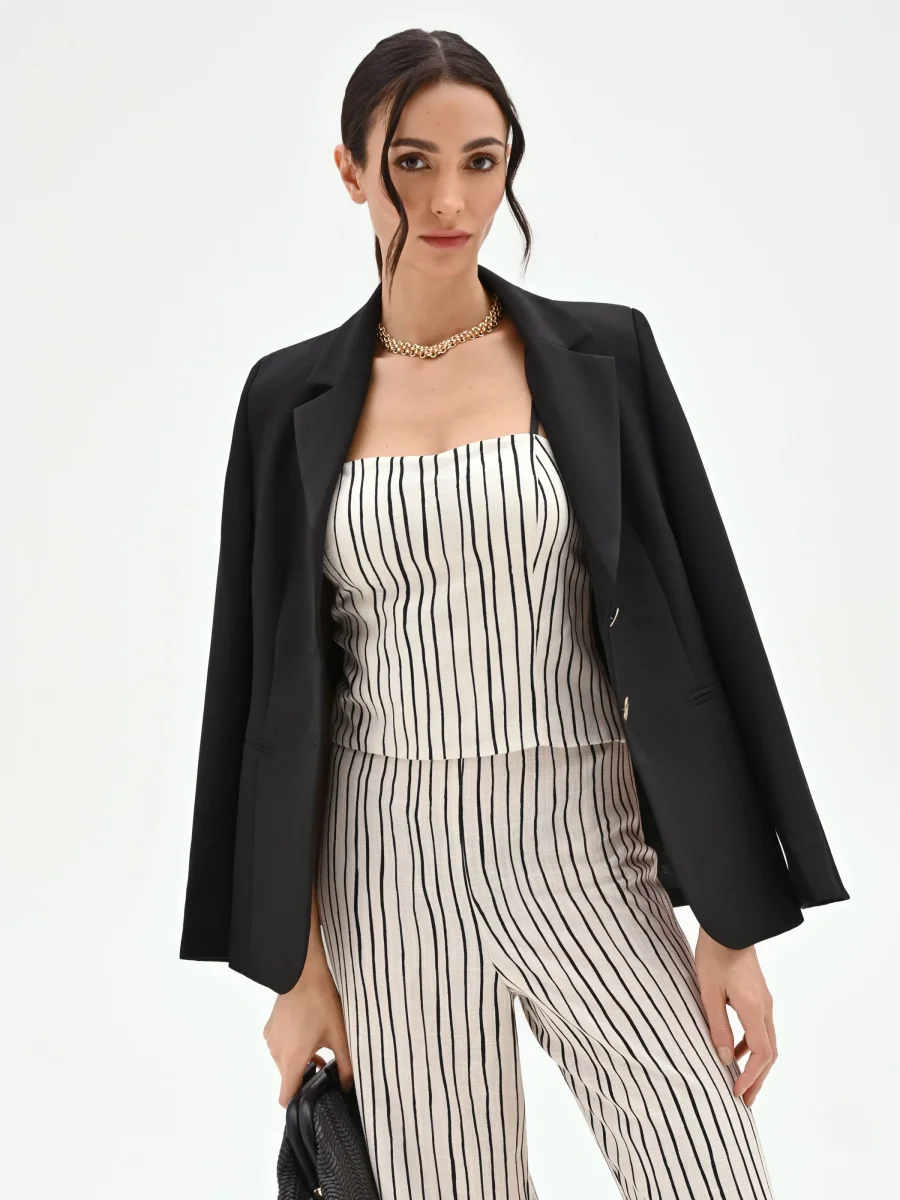 Top in lino panna con fantasia a righe – Image 8