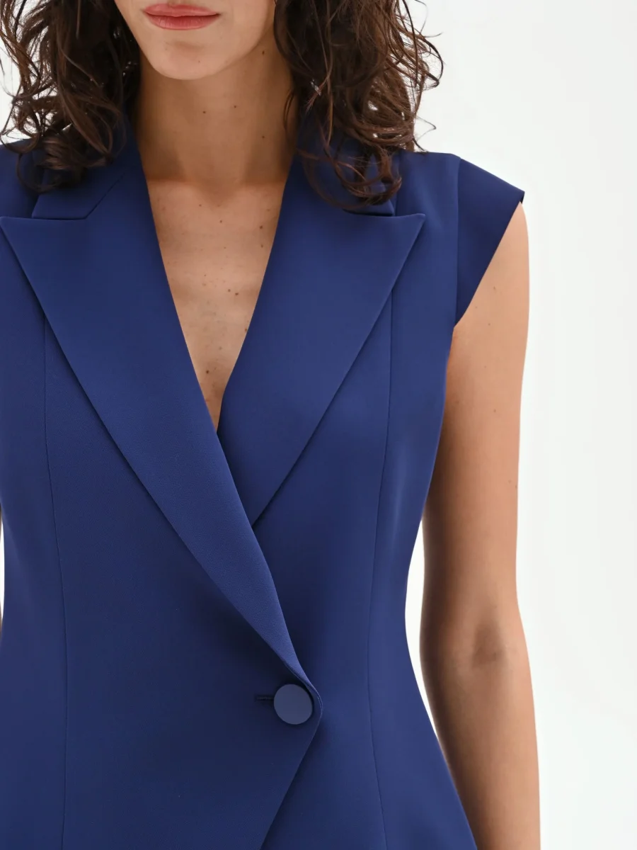 Gilet Studio blu indaco con chiusura asimmetrica – Image 5