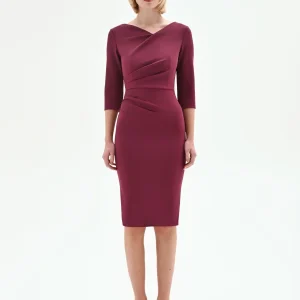 Abito tubino con scollo incrociato bordeaux