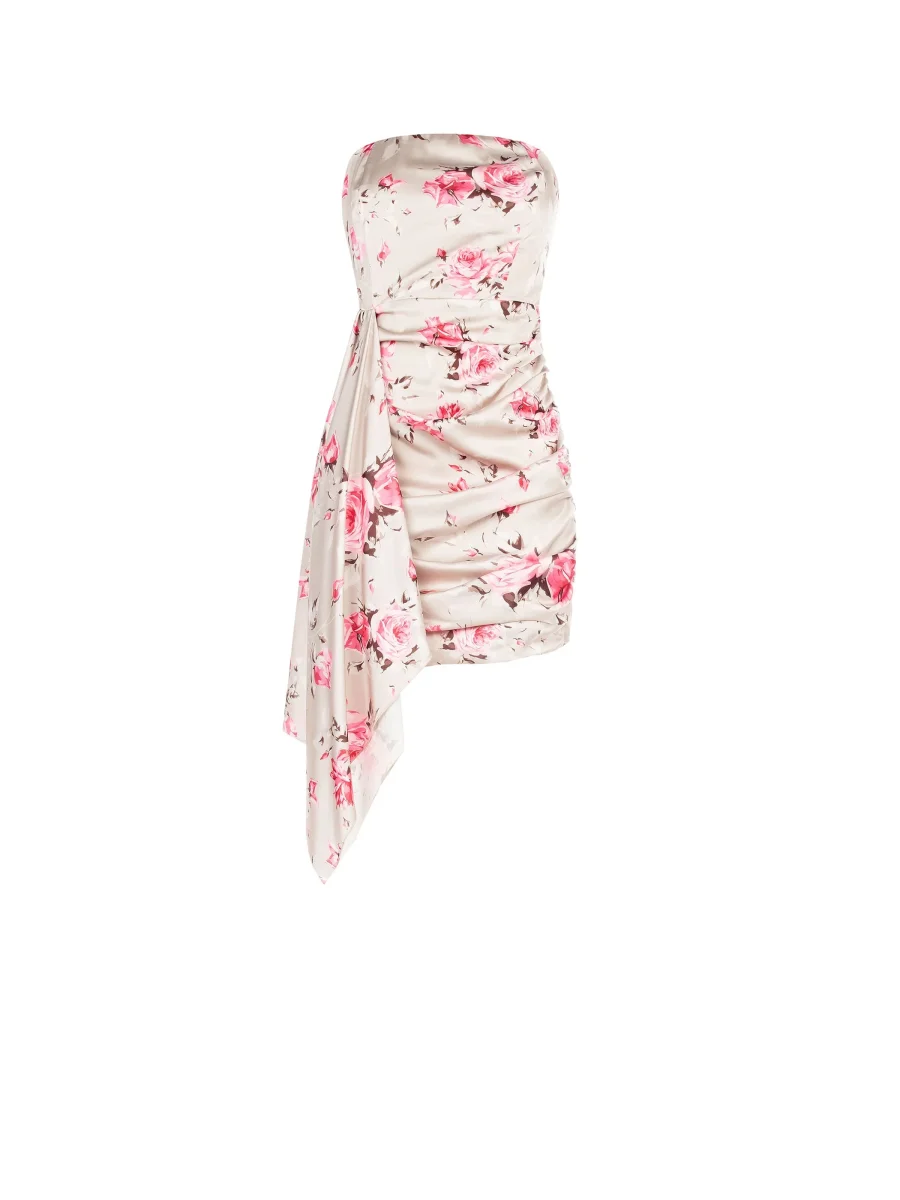 Mini abito rosa con stampa floreale e drappeggio – Image 6