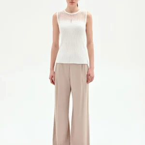 Canotta panna a coste con inserto traforato