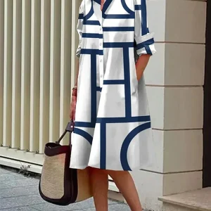 Cléophée - Robe Avec Poches Et Imprimé Géométrique Moderne Et Tendance