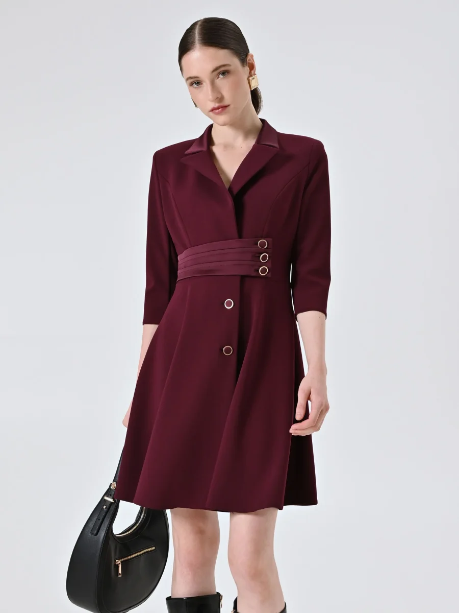 Abito Giacca Bordeaux con Inserto in Raso – Image 7