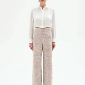 Pantalone a palazzo beige chiaro effetto tweed