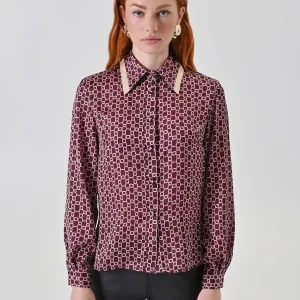 Camicia stampa catene rosso bordeaux