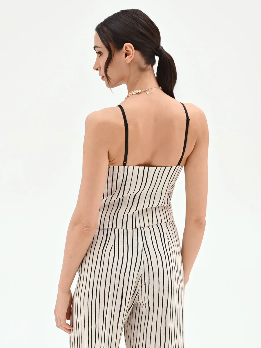 Top in lino panna con fantasia a righe – Image 3